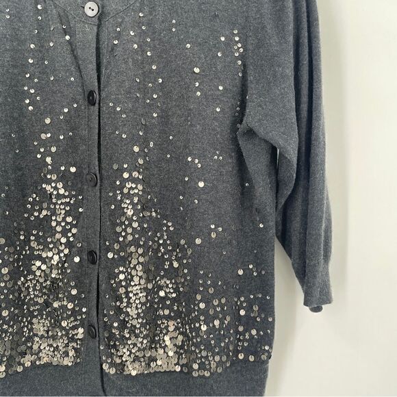 Eileen Fisher Gray Cashmere Blend Button-Up Cardigan W/ Sequins - Picture 3 of 5